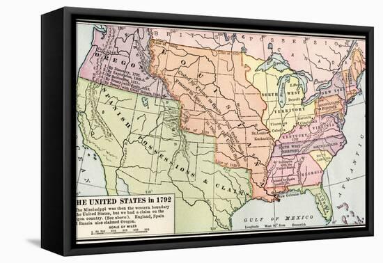 Map of the U.S. in 1792, Showing Colonial Claims on Oregon Territory-null-Framed Stretched Canvas