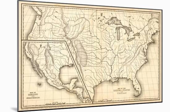 Map of the United States and Texas, Mexico and Guatimala, c.1839-Samuel Augustus Mitchell-Mounted Art Print