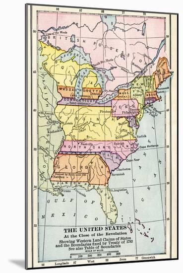 Map of the United States at the Close of the American Revolution, c.1783-null-Mounted Giclee Print