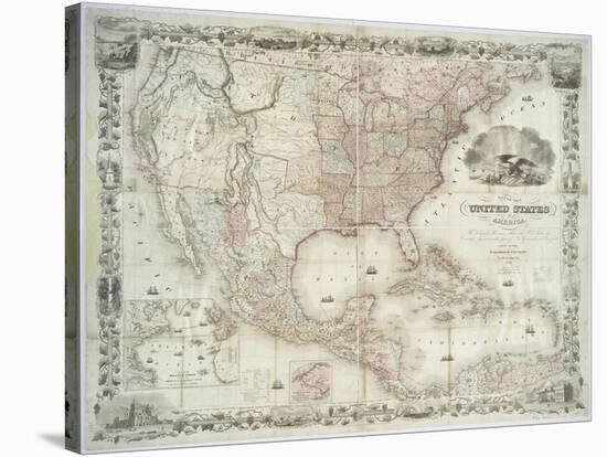 Map of the United States, British provinces, Mexico, West Indies and Central America, 1850-American School-Stretched Canvas