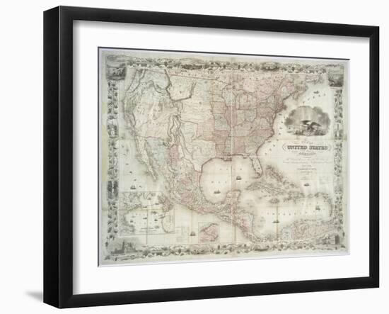 Map of the United States, British provinces, Mexico, West Indies and Central America, 1850-American School-Framed Giclee Print