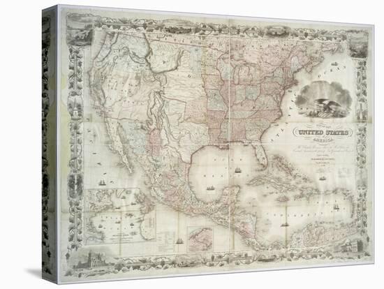 Map of the United States, British provinces, Mexico, West Indies and Central America, 1850-American School-Stretched Canvas