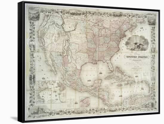Map of the United States, British provinces, Mexico, West Indies and Central America, 1850-American School-Framed Stretched Canvas