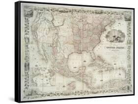 Map of the United States, British provinces, Mexico, West Indies and Central America, 1850-American School-Framed Stretched Canvas