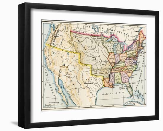 Map of the United States in 1819, Showing Territory under Spanish and British Control-null-Framed Giclee Print