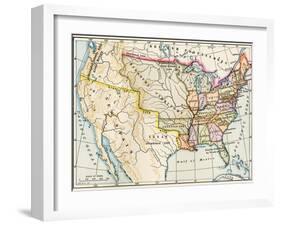 Map of the United States in 1819, Showing Territory under Spanish and British Control-null-Framed Giclee Print