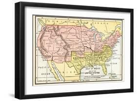 Map of the United States in 1861, at the Start of the Civil War-null-Framed Giclee Print