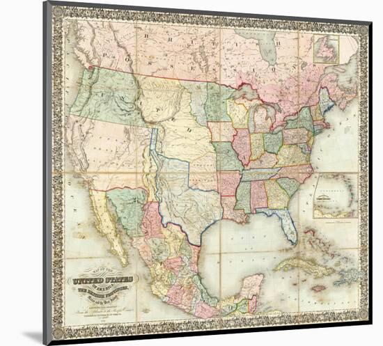 Map of The United States of America, c.1848-J^ H^ Colton-Mounted Art Print