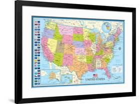 Map Of The United States With State Flags-null-Framed Poster