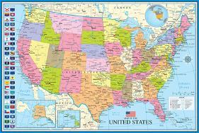 Map Of The United States With State Flags-null-Lamina Framed Poster