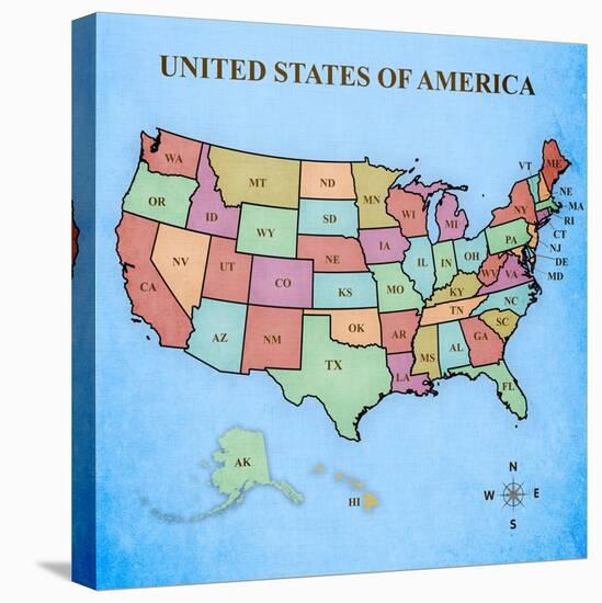 Map of the United States-Josefina-Stretched Canvas