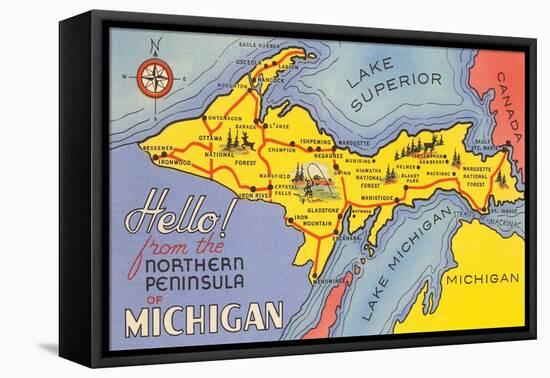 Map of the Upper Peninsula, Michigan-null-Framed Stretched Canvas