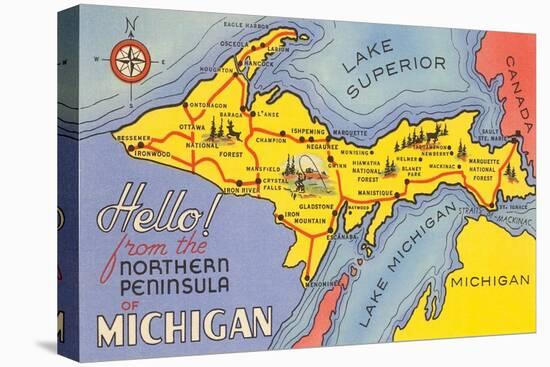 Map of the Upper Peninsula, Michigan-null-Stretched Canvas