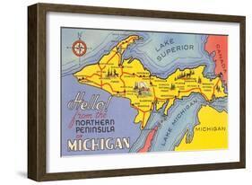 Map of the Upper Peninsula, Michigan-null-Framed Art Print