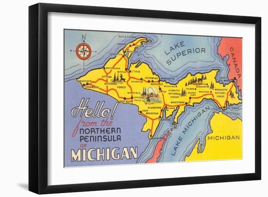 Map of the Upper Peninsula, Michigan-null-Framed Art Print