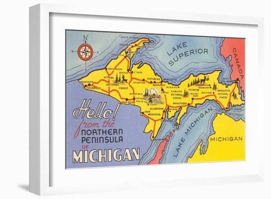 Map of the Upper Peninsula, Michigan-null-Framed Art Print