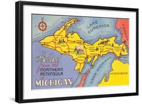 Map of the Upper Peninsula, Michigan-null-Framed Art Print