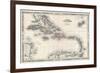 Map of the West Indies and Caribbean by A.J. Johnson-null-Framed Giclee Print