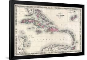 Map of the West Indies and Caribbean by A.J. Johnson-null-Framed Giclee Print