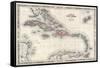 Map of the West Indies and Caribbean by A.J. Johnson-null-Framed Stretched Canvas