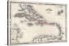 Map of the West Indies and Caribbean by A.J. Johnson-null-Stretched Canvas