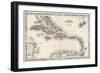 Map of the West Indies and Caribbean by A.J. Johnson-null-Framed Giclee Print