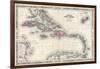 Map of the West Indies and Caribbean by A.J. Johnson-null-Framed Giclee Print