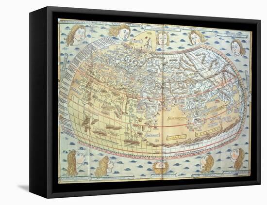 Map of the World, Based on Descriptions and Co-ordinates Given in 'Geographia'-Ptolemy-Framed Stretched Canvas