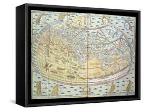 Map of the World, Based on Descriptions and Co-ordinates Given in 'Geographia'-Ptolemy-Framed Stretched Canvas