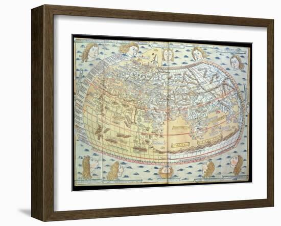 Map of the World, Based on Descriptions and Co-ordinates Given in 'Geographia'-Ptolemy-Framed Giclee Print