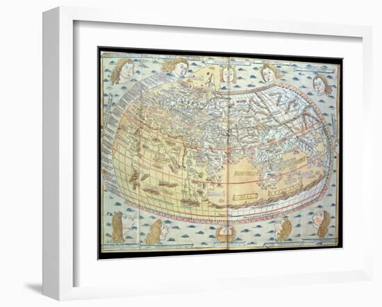 Map of the World, Based on Descriptions and Co-ordinates Given in 'Geographia'-Ptolemy-Framed Giclee Print