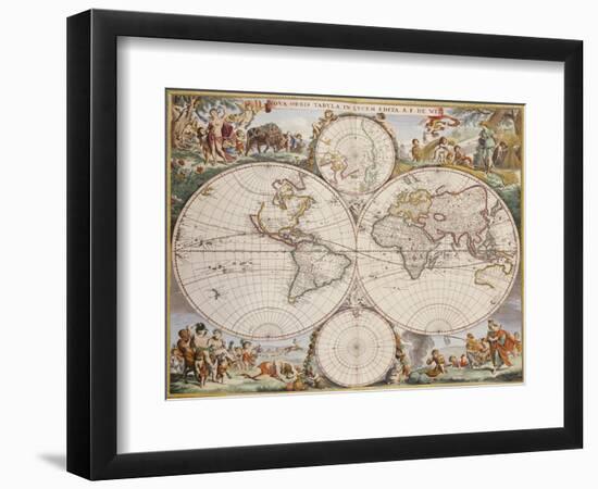 Map of the World, circa 1680-Frederick de Wit-Framed Premium Giclee Print