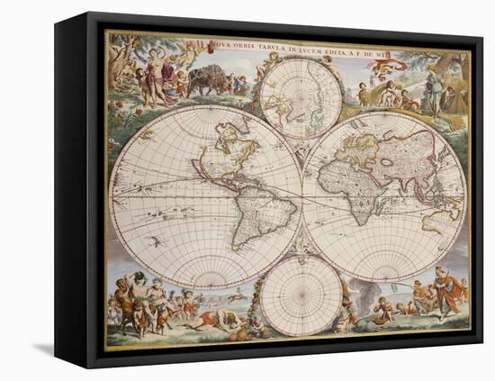 Map of the World, circa 1680-Frederick de Wit-Framed Stretched Canvas