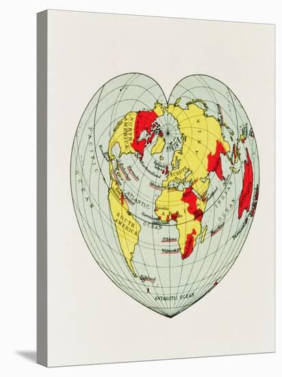 Map of the World Distorted into the Shape of a Heart-null-Stretched Canvas