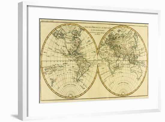 Map of the World in Two Hemispheres, from 'Atlas De Toutes Les Parties Connues Du Globe…-Charles Marie Rigobert Bonne-Framed Giclee Print