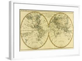 Map of the World in Two Hemispheres, from 'Atlas De Toutes Les Parties Connues Du Globe…-Charles Marie Rigobert Bonne-Framed Giclee Print