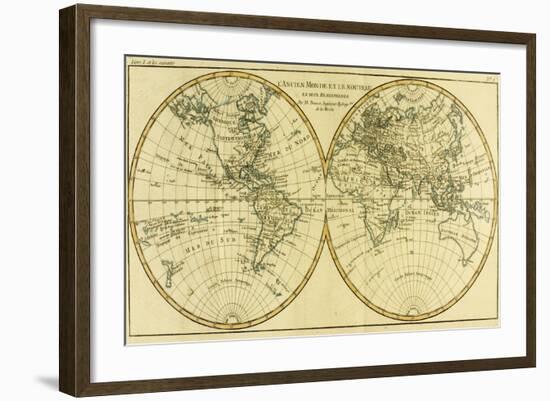 Map of the World in Two Hemispheres, from 'Atlas De Toutes Les Parties Connues Du Globe…-Charles Marie Rigobert Bonne-Framed Giclee Print