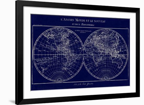 Map of the World Indigo-Sue Schlabach-Framed Art Print