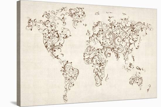 Map of the World Map Floral Swirls-Michael Tompsett-Stretched Canvas