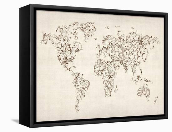 Map of the World Map Floral Swirls-Michael Tompsett-Framed Stretched Canvas