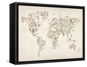 Map of the World Map Floral Swirls-Michael Tompsett-Framed Stretched Canvas