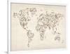 Map of the World Map Floral Swirls-Michael Tompsett-Framed Art Print