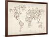 Map of the World Map Floral Swirls-Michael Tompsett-Framed Art Print