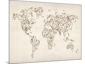 Map of the World Map Floral Swirls-Michael Tompsett-Mounted Art Print