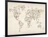 Map of the World Map Floral Swirls-Michael Tompsett-Framed Art Print