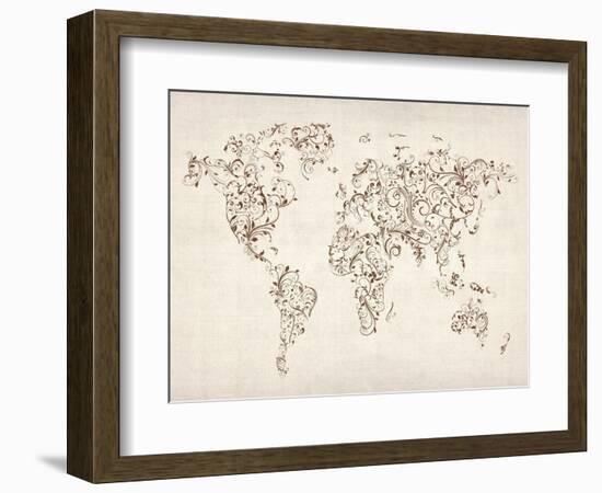 Map of the World Map Floral Swirls-Michael Tompsett-Framed Art Print