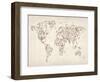 Map of the World Map Floral Swirls-Michael Tompsett-Framed Art Print