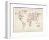 Map of the World Map Floral Swirls-Michael Tompsett-Framed Art Print