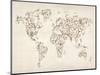 Map of the World Map Floral Swirls-Michael Tompsett-Mounted Art Print