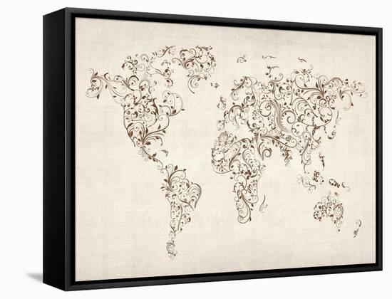 Map of the World Map Floral Swirls-Michael Tompsett-Framed Stretched Canvas